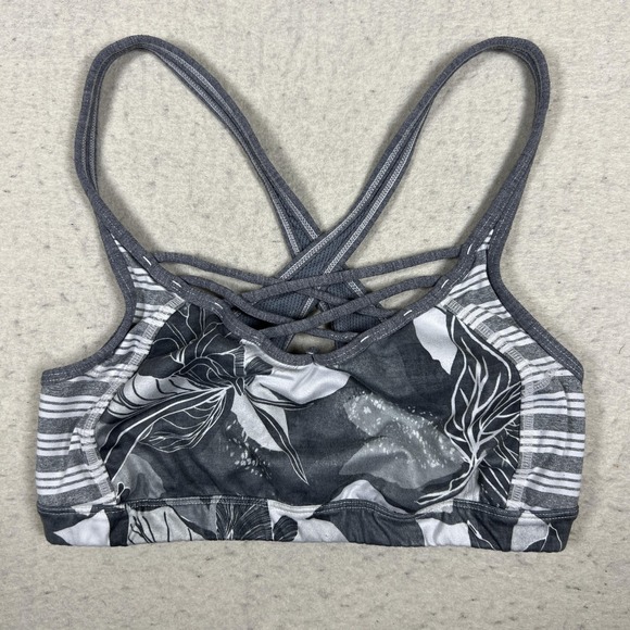 Athleta Other - Athleta Sports Bra Womens‎ Small Gray Floral Strappy Lattice Back Pullover Yoga